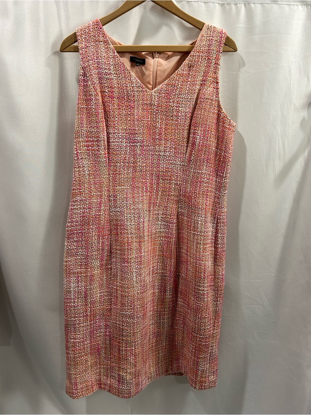 Talbots Pink & Cream Tweed V-Neck Shift Dress